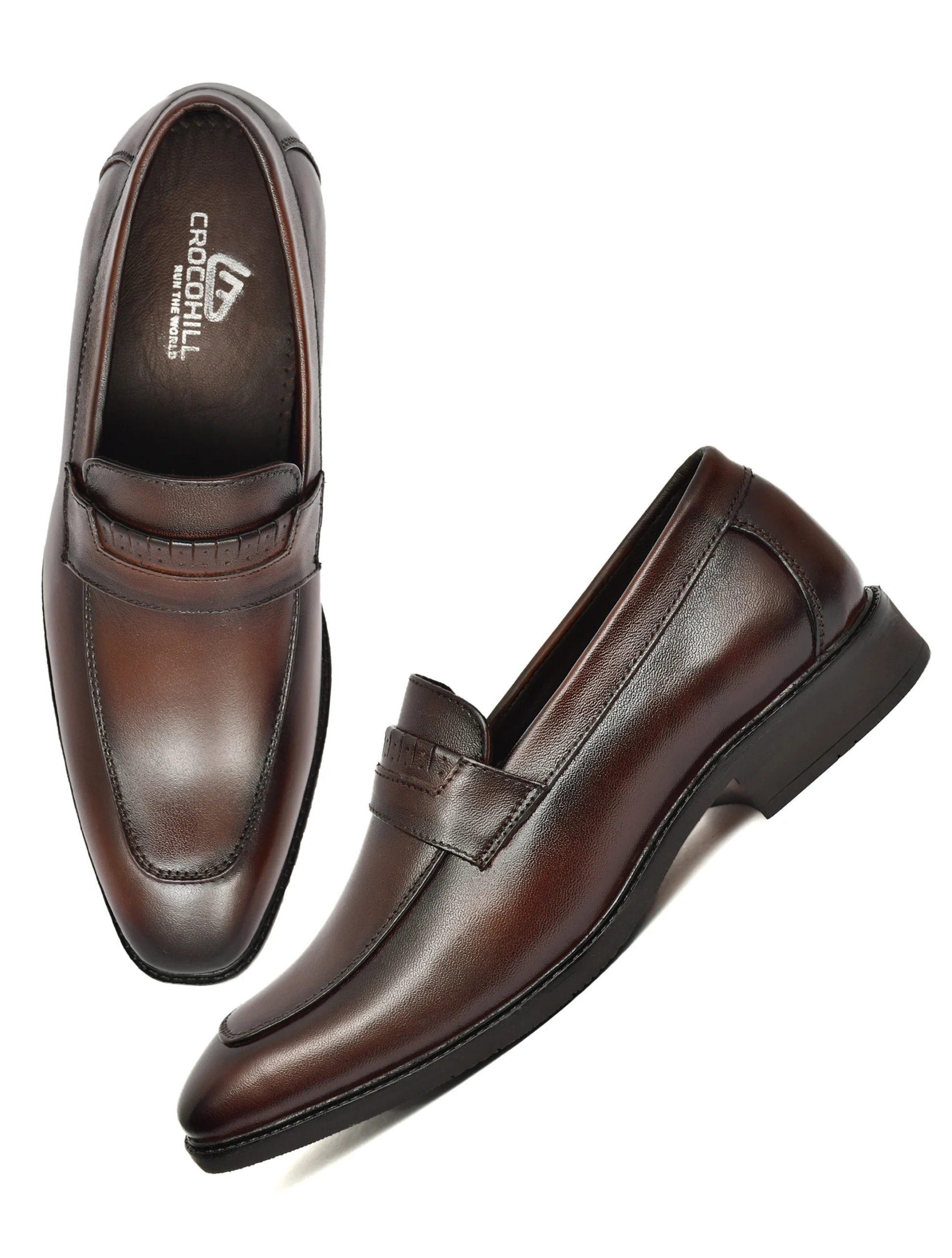 Crocohill Men's Premium Leather Penny Loafers - Comfortable Slip-On Formal Dress Shoes in Black, Brown, and Tan - Image 4