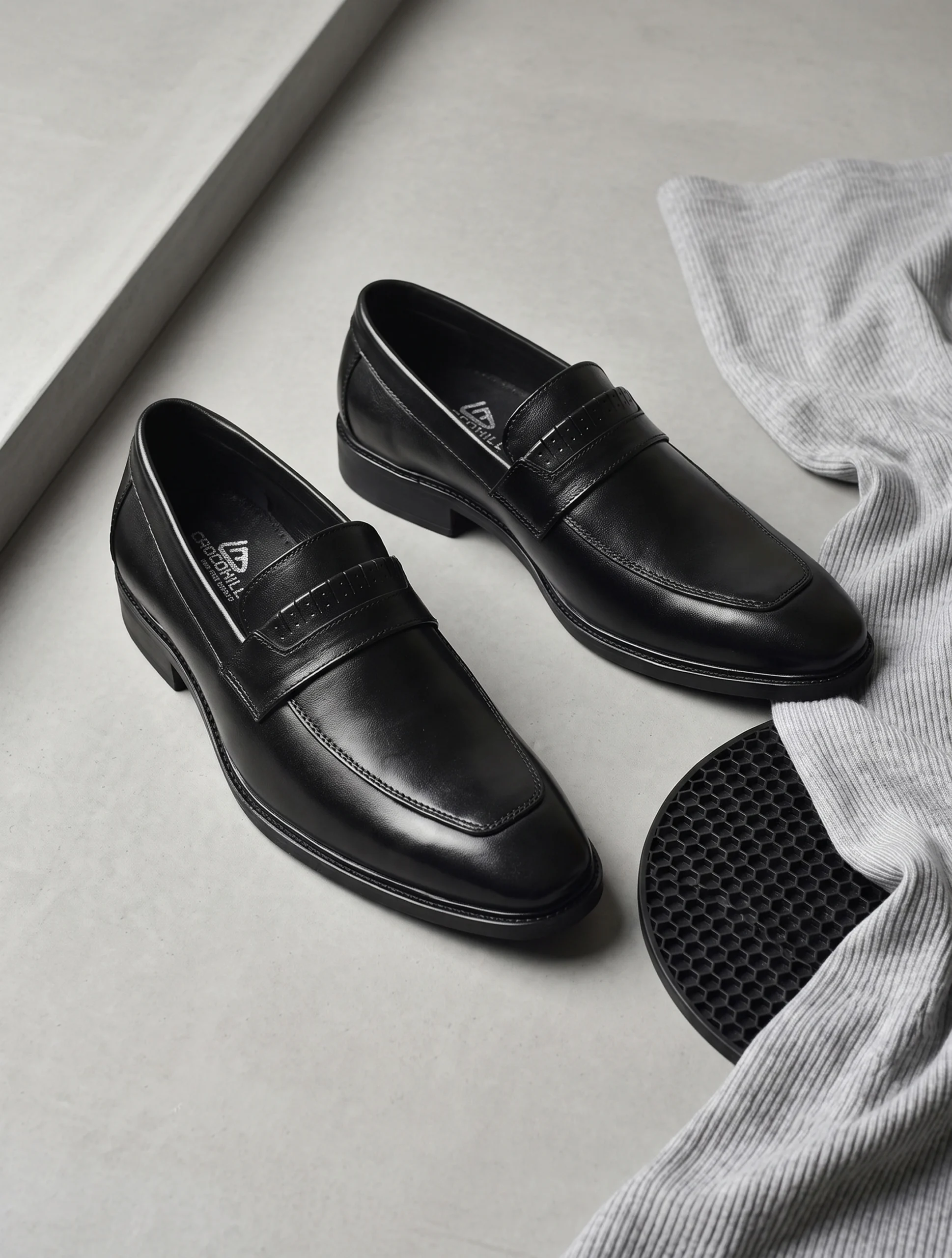 Crocohill Men's Premium Black Formal Shoes | Slip-On Penny Loafers for Office