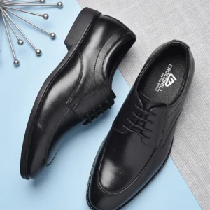 Crocohill Men's Premium Leather Lace-Up Formal Shoes - Comfortable Apron Toe Executive Derby Dress Shoes in Black, Brown, Tan