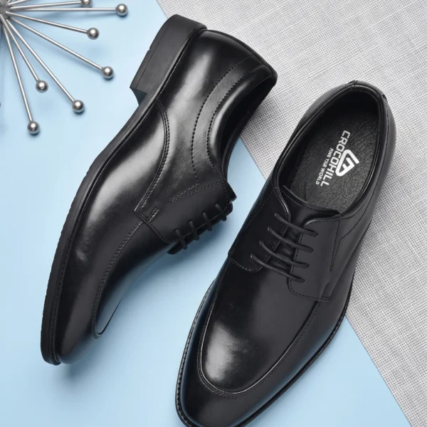 Crocohill Men's Premium Leather Lace-Up Formal Shoes - Comfortable Apron Toe Executive Derby Dress Shoes in Black, Brown, Tan