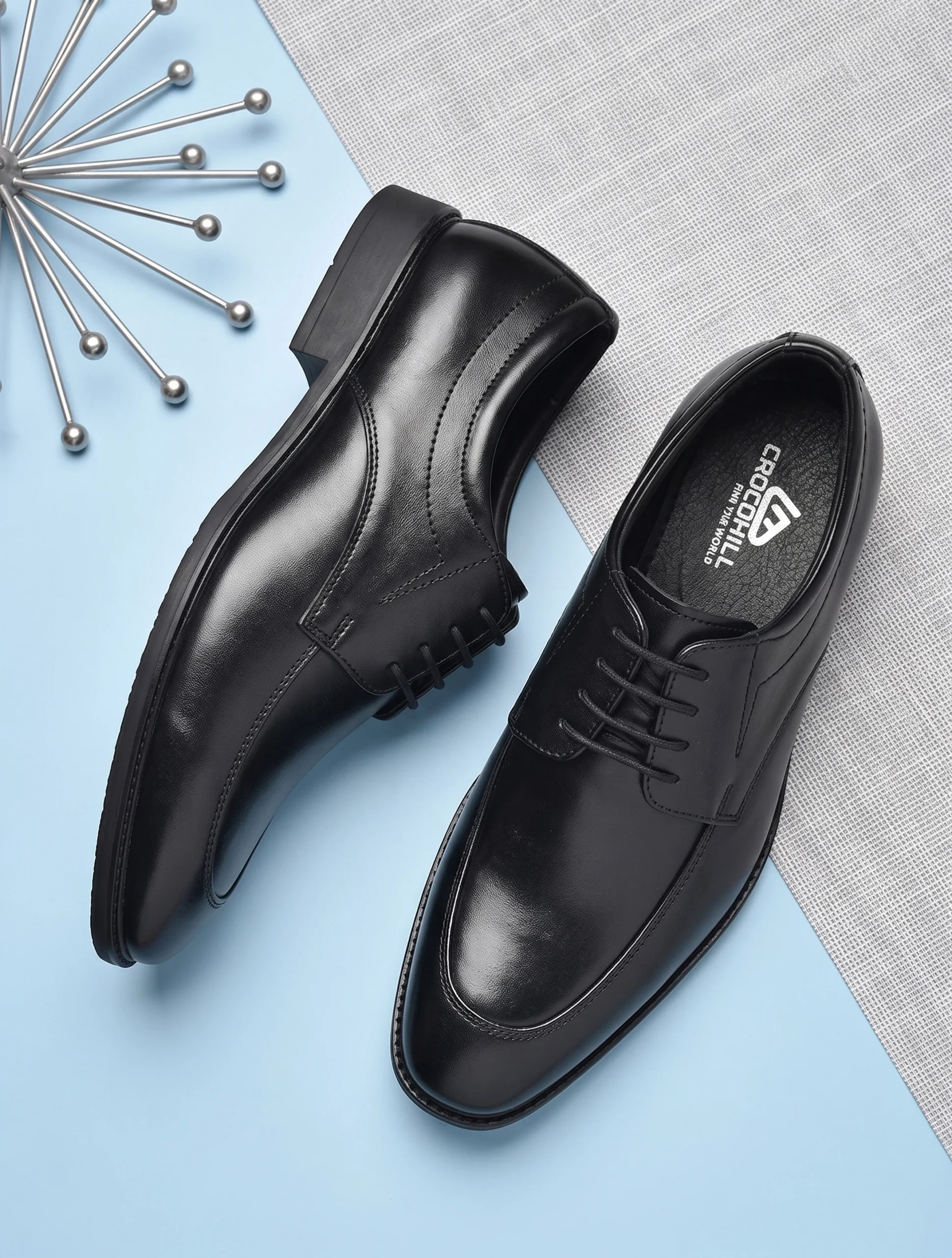 Crocohill Men's Premium Leather Lace-Up Formal Shoes - Comfortable Apron Toe Executive Derby Dress Shoes in Black, Brown, Tan