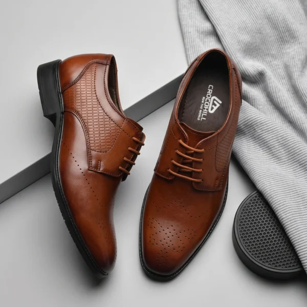Crocohill Men's Premium Textured Leather Lace-Up Formal Shoes - Stylish Derby Dress Shoes in Black, Brown, and Tan