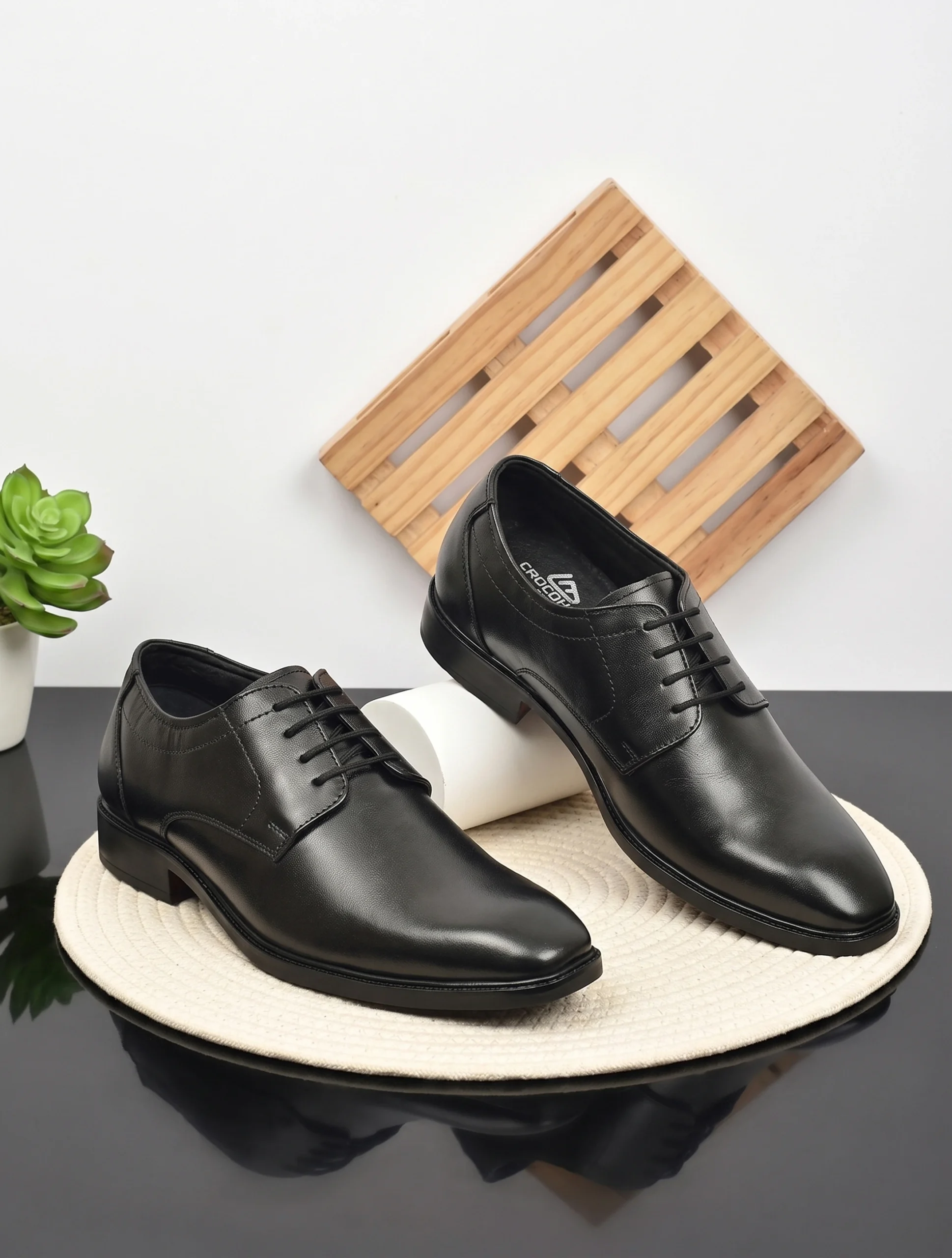 Crocohill Men's Premium Leather Derby Formal Shoes - Comfortable Classic Lace-Up Dress Shoes in Black, Brown, and Tan