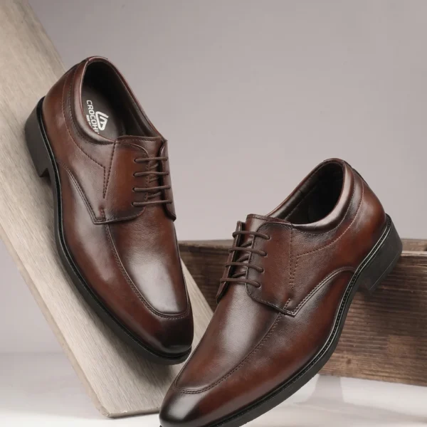 Crocohill Men's Premium Leather Apron Toe Formal Shoes - Comfortable Lace-Up Executive Dress Shoes in Black, Brown, Tan