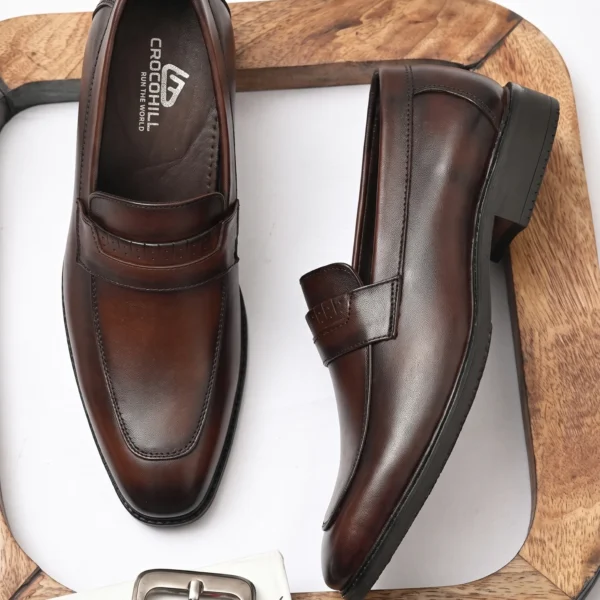 Crocohill Men's Premium Leather Penny Loafers - Comfortable Slip-On Formal Dress Shoes in Black, Brown, and Tan