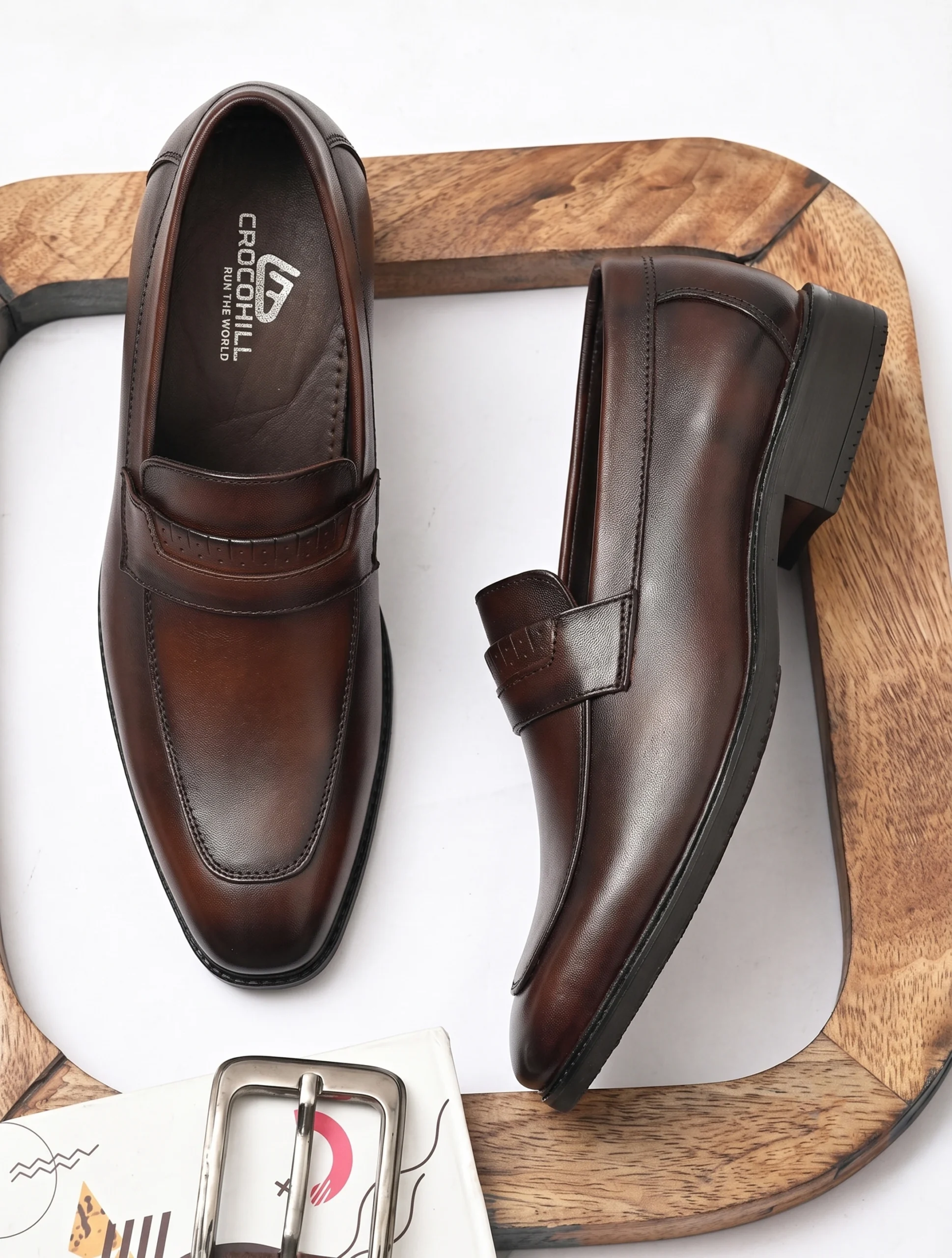 Crocohill Men's Premium Leather Penny Loafers - Comfortable Slip-On Formal Dress Shoes in Black, Brown, and Tan