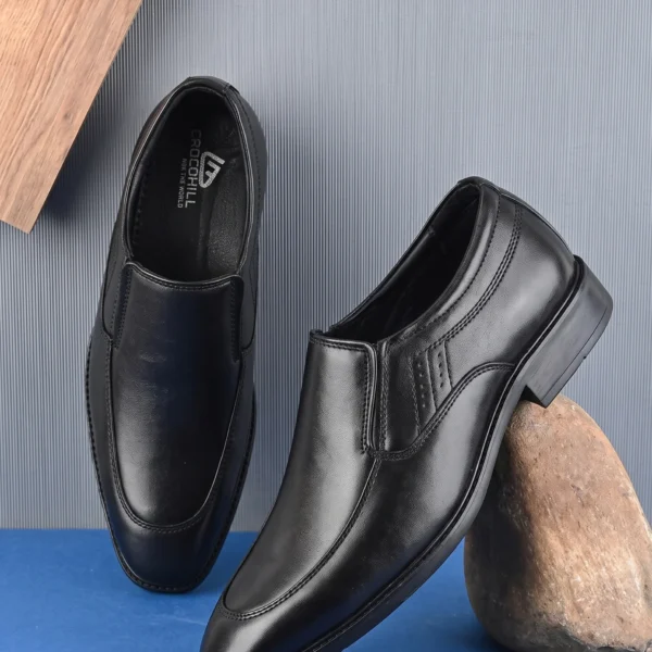Crocohill Men's Premium Leather Slip-On Formal Shoes - Comfortable Apron Toe Executive Dress Loafers in Black, Brown, Tan
